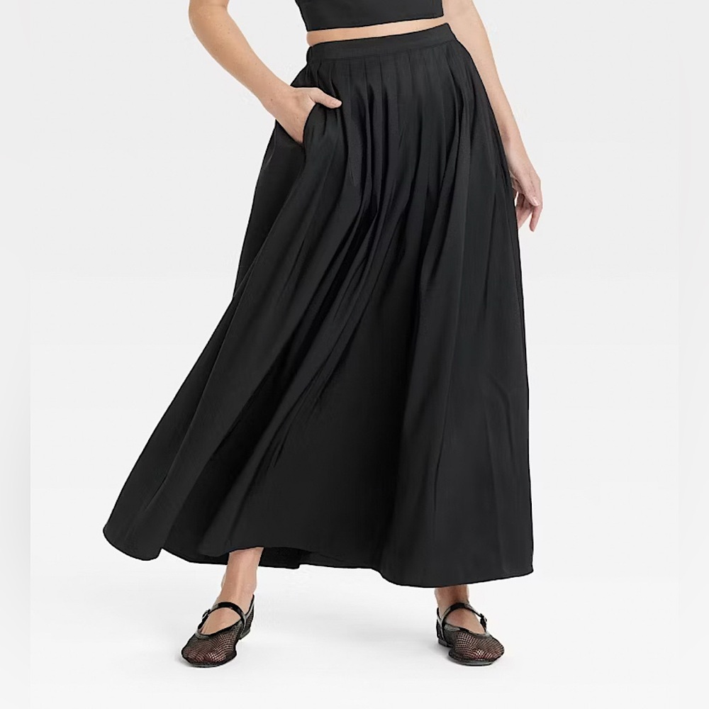 NWT A New Day Women’s A Line Pleated Black Maxi Skirt